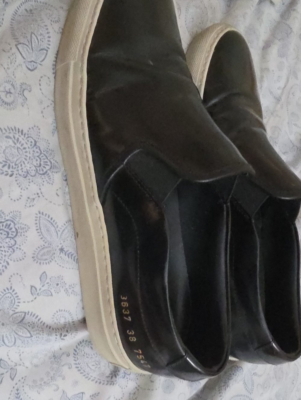 Common Projects Black Leather Slip-On Sneakers with Cream Soles
